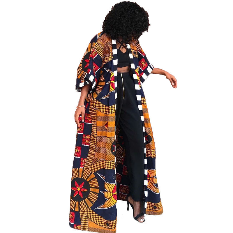 Long Floral Print Trench Coat