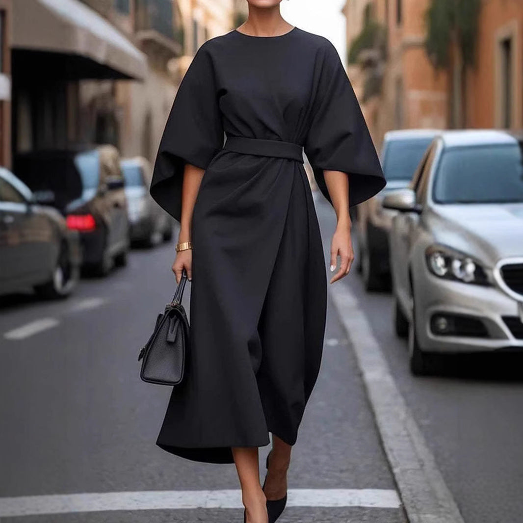 Fashion Waist-tighted Solid Color Elegant Dress