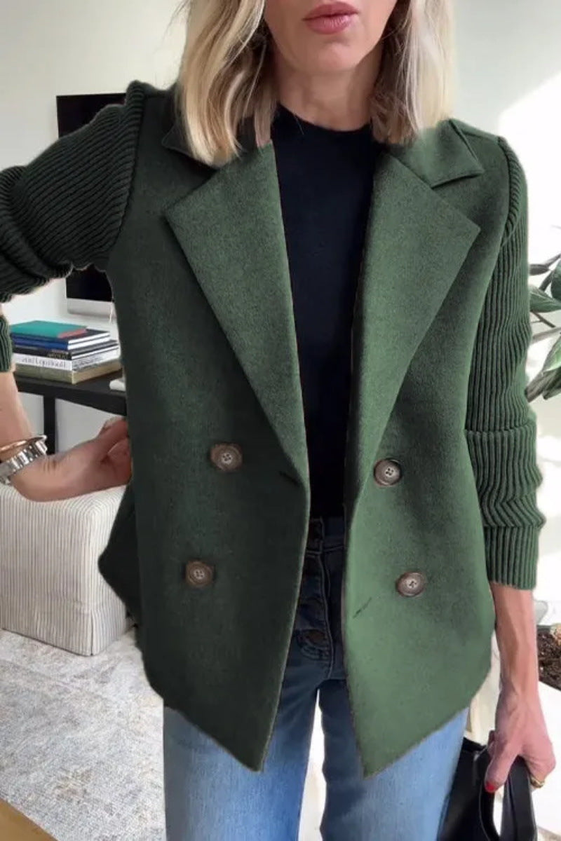 Women's Lapel Jacket Fashion Knitted Sleeves Splicing Design Coat Outerwear