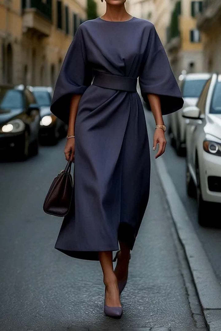 Fashion Waist-tighted Solid Color Elegant Dress