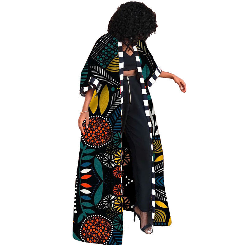 Long Floral Print Trench Coat