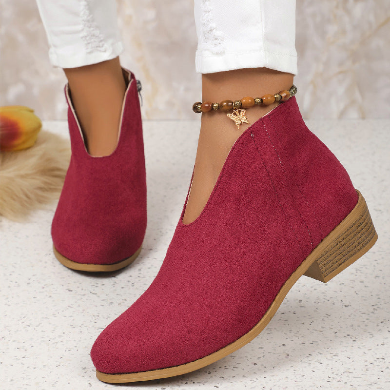 V-cut Suede Ankle Boots