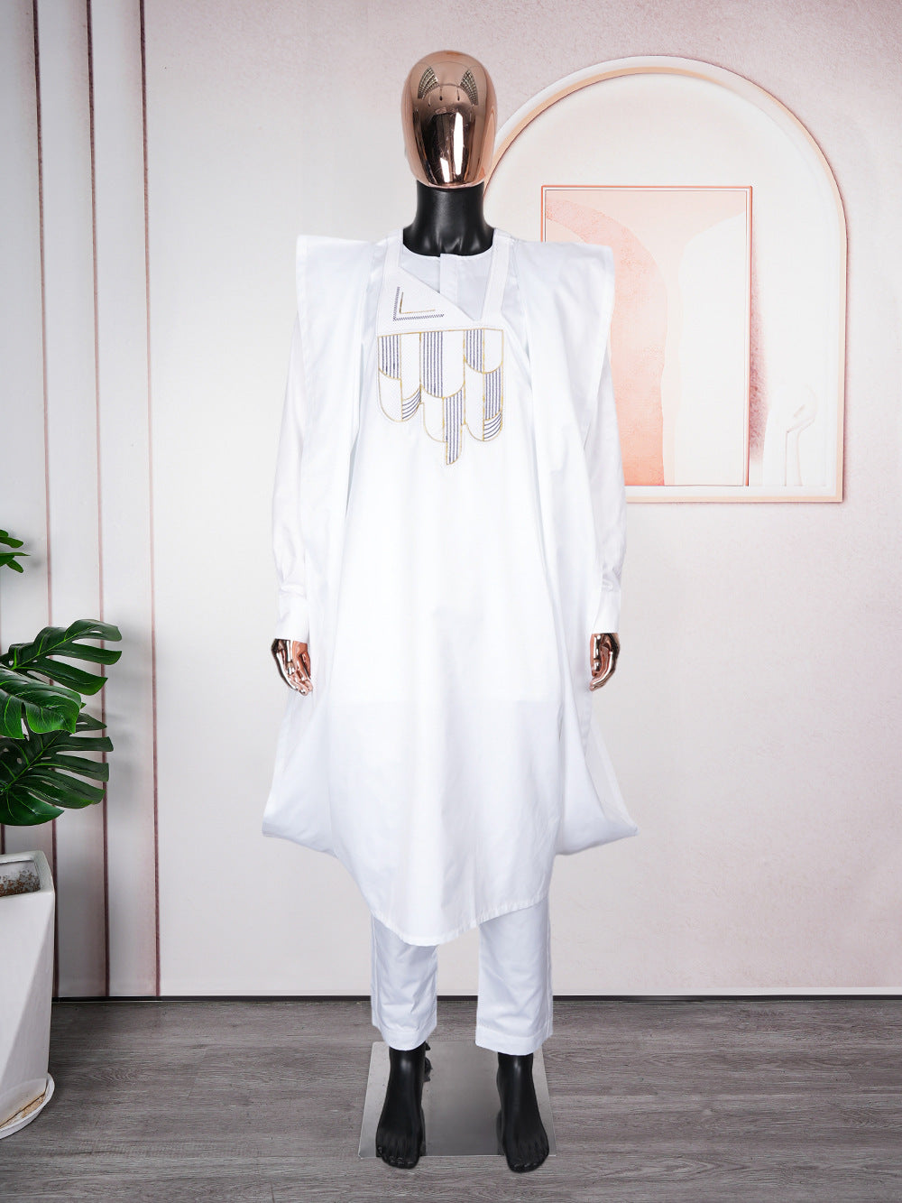 African Robe Clothes And Pants Three-piece Set Matte Cloth Embroidered
