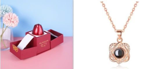 Metal Rose Jewelry Gift Box Necklace