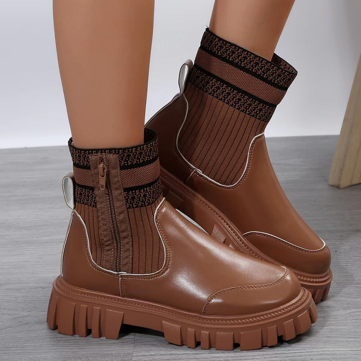 Fashion Mid-tube Boots With Zipper Design Non-slip Thick Sole