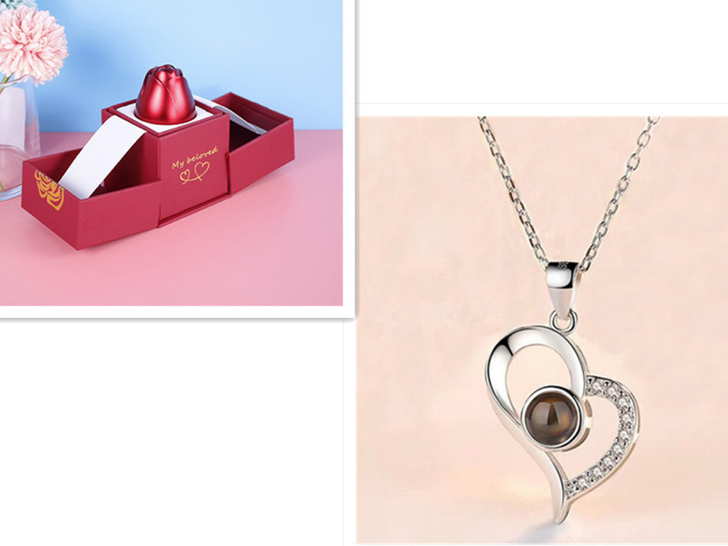 Metal Rose Jewelry Gift Box Necklace