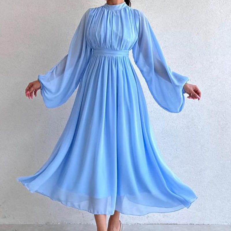 Solid Color Mesh Elegant Dress