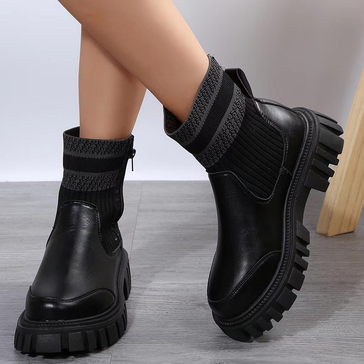 Fashion Mid-tube Boots With Zipper Design Non-slip Thick Sole
