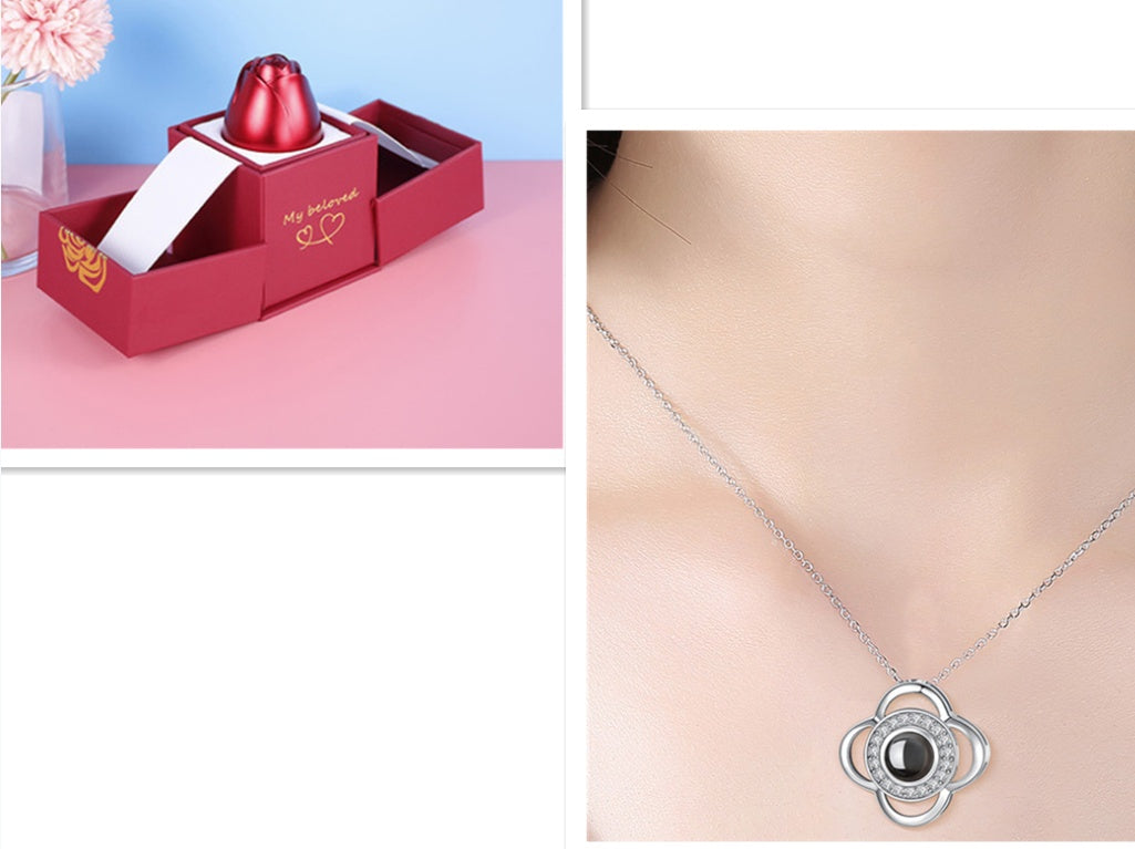 Metal Rose Jewelry Gift Box Necklace