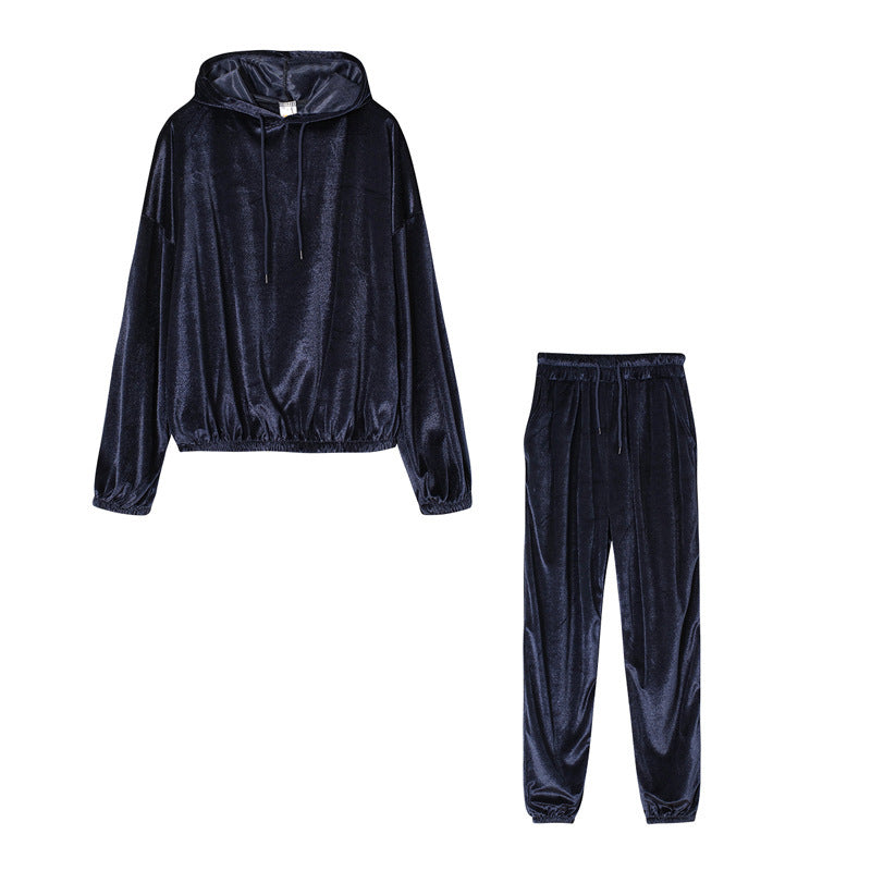 Solid Color Velvet Hooded Suit
