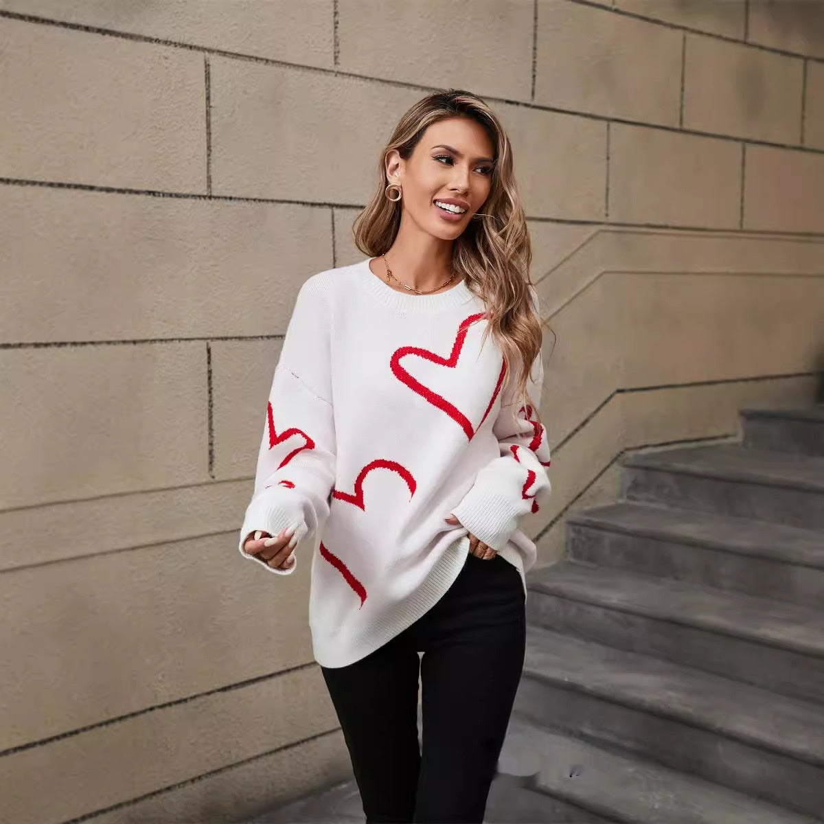 Hearts Pullover Big Sweater