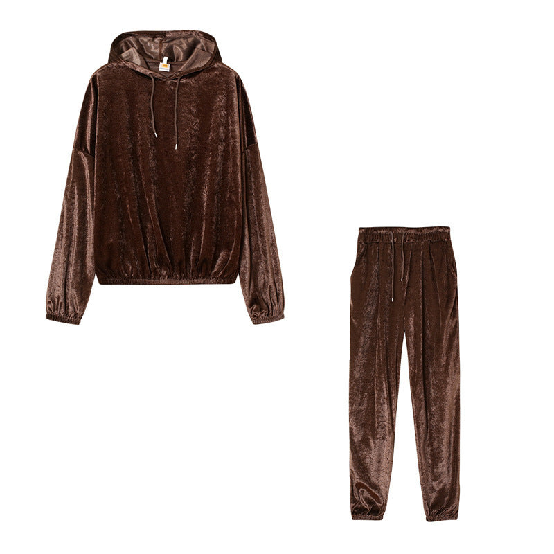 Solid Color Velvet Hooded Suit