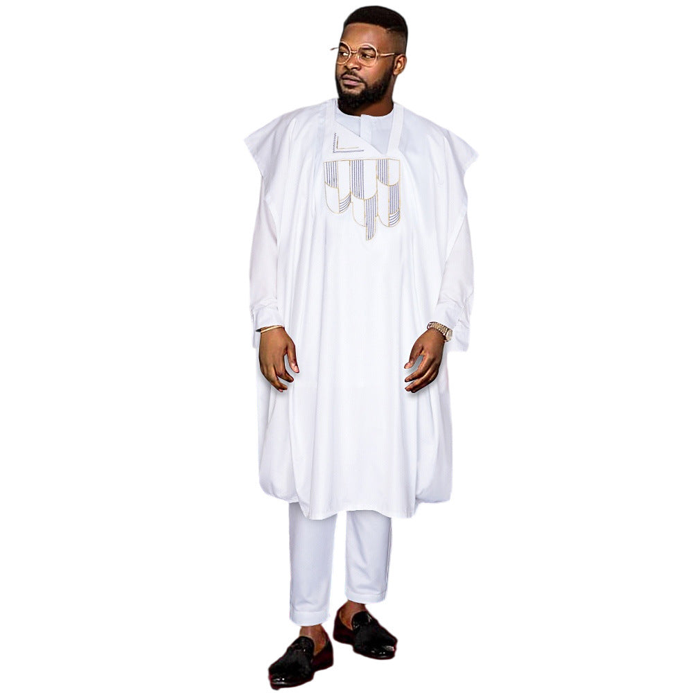 African Robe Clothes And Pants Three-piece Set Matte Cloth Embroidered