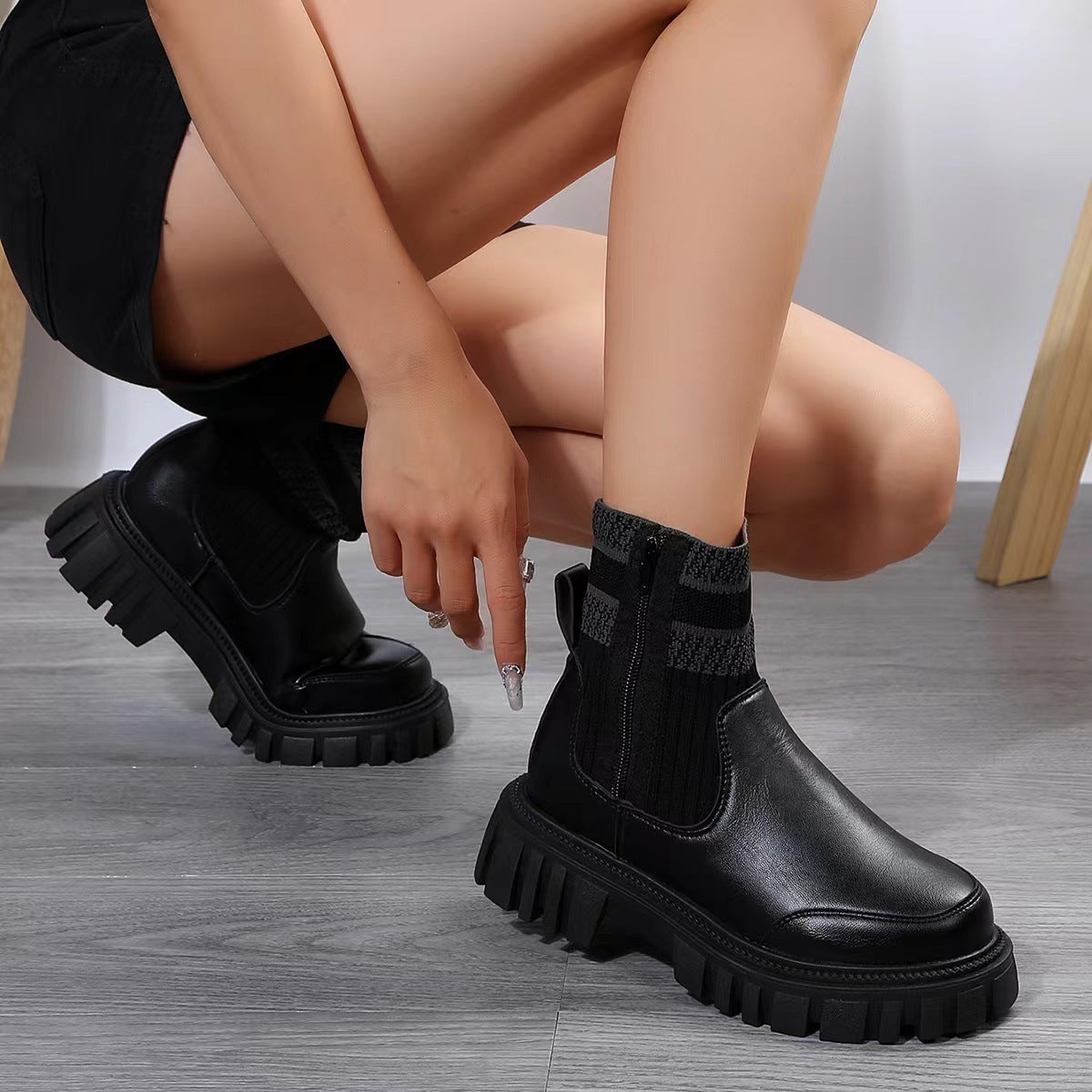 Fashion Mid-tube Boots With Zipper Design Non-slip Thick Sole