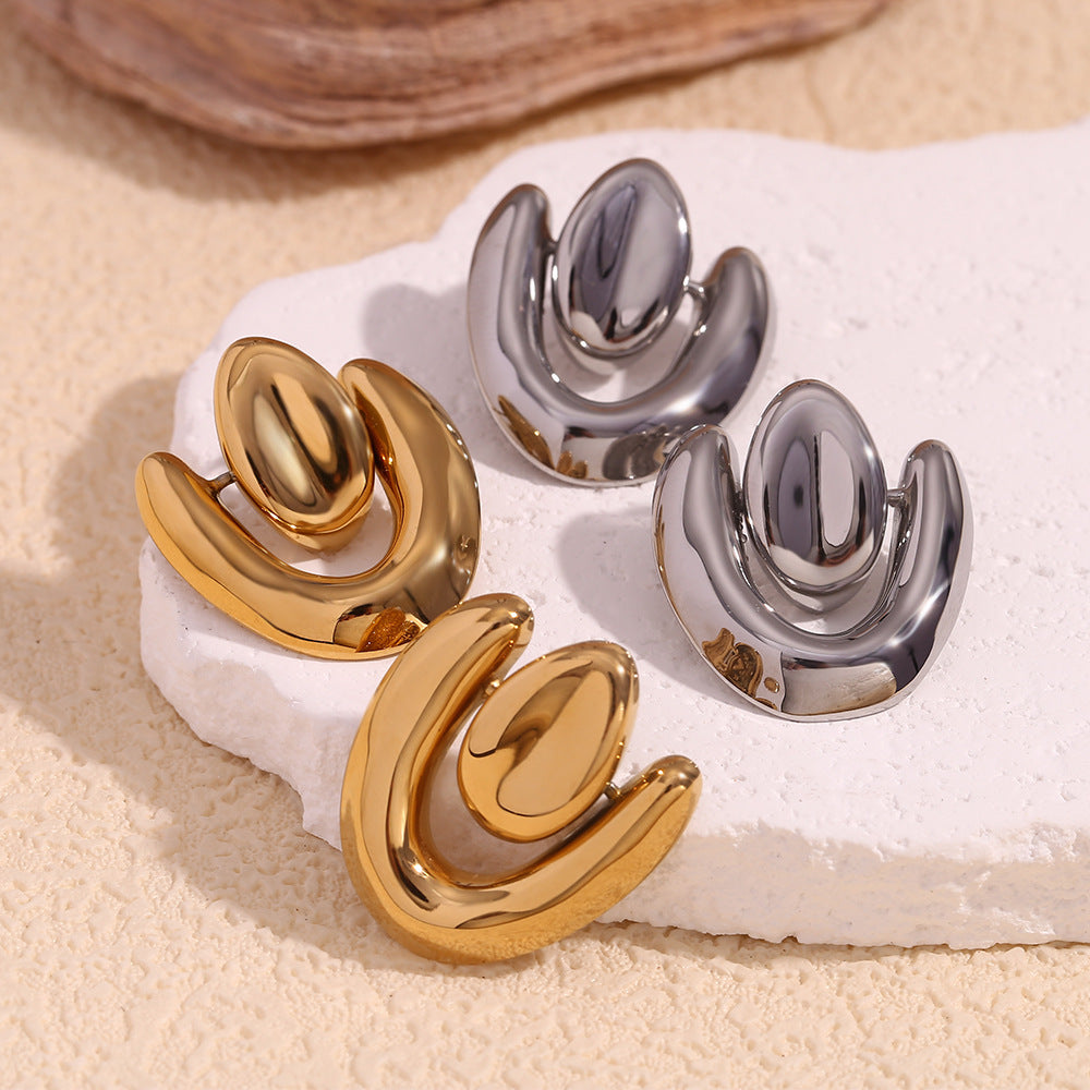 Stainless Steel 18K Gold Plating Geometric Stud Earrings