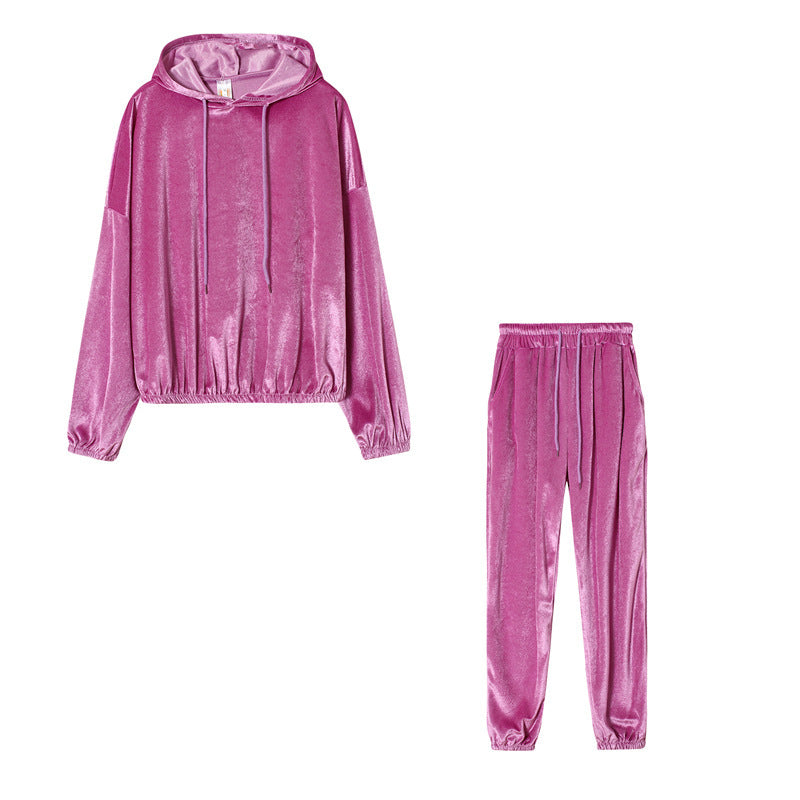 Solid Color Velvet Hooded Suit