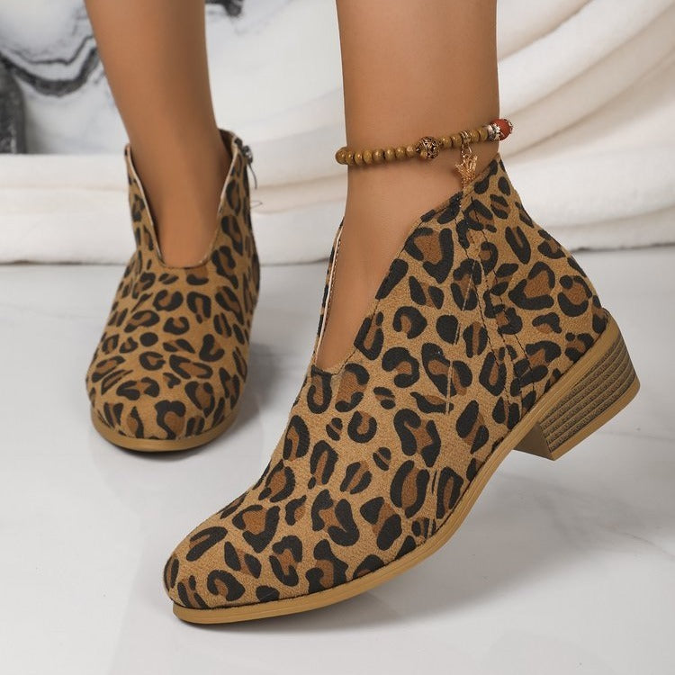 V-cut Suede Ankle Boots