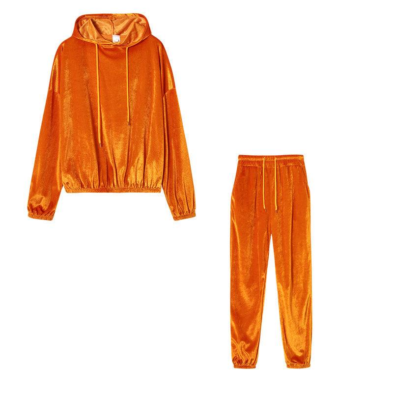 Solid Color Velvet Hooded Suit
