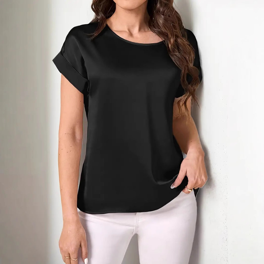 Solid Color Smooth Surface Short Sleeve Top