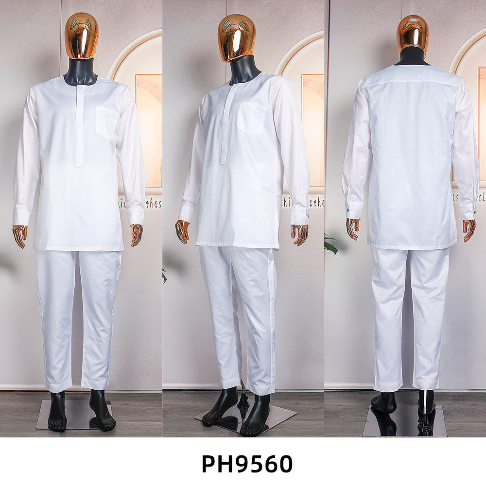 African Robe Clothes And Pants Three-piece Set Matte Cloth Embroidered