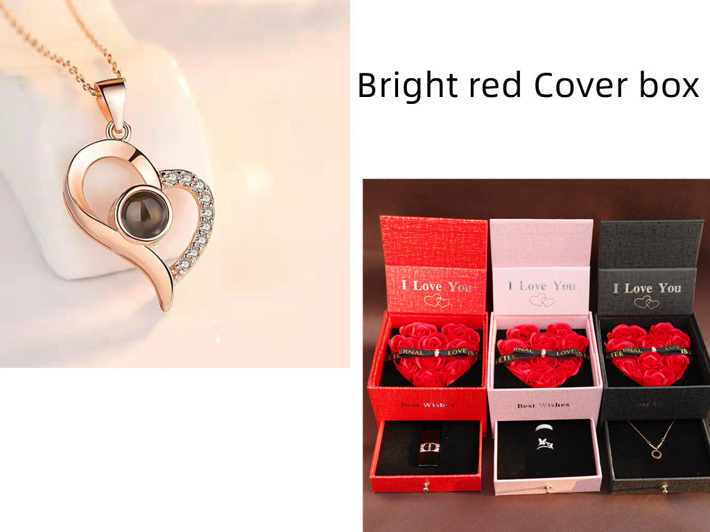 Metal Rose Jewelry Gift Box Necklace