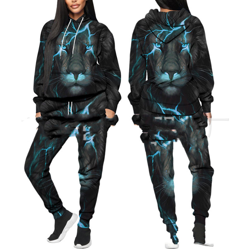 Printed Sports Fitness Running Hooded Sweater Set