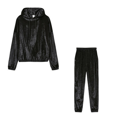 Solid Color Velvet Hooded Suit