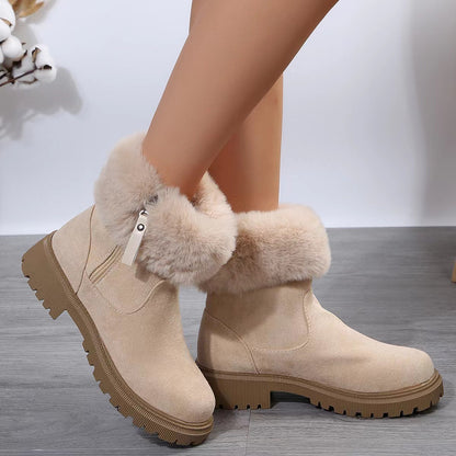 Warm Plush Boots Winter Fashion With Side-Zipper