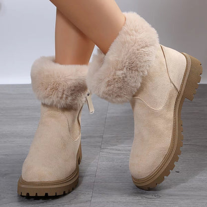 Warm Plush Boots Winter Fashion With Side-Zipper