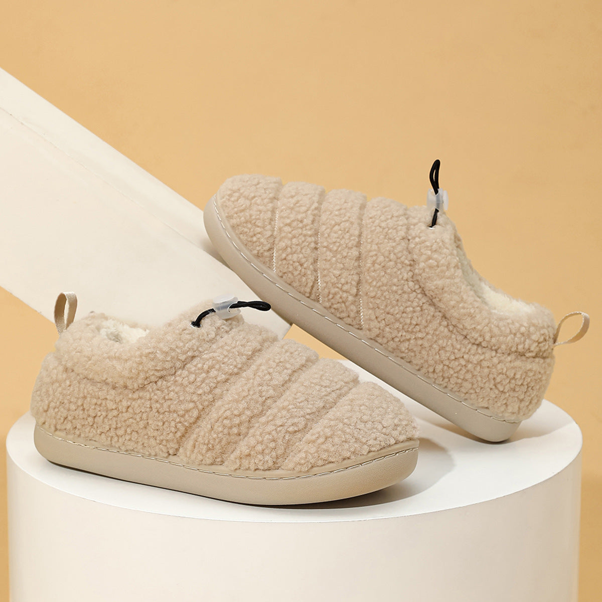 Home Button Linear Cotton Shoes Thickened Warm Non-slip Cotton Slippers