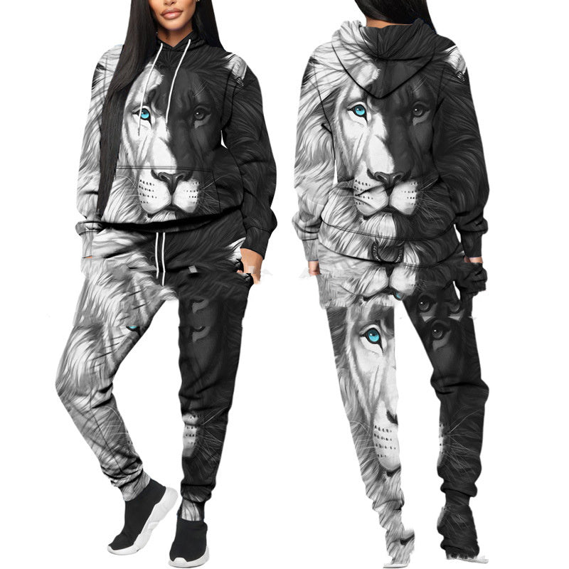 Printed Sports Fitness Running Hooded Sweater Set