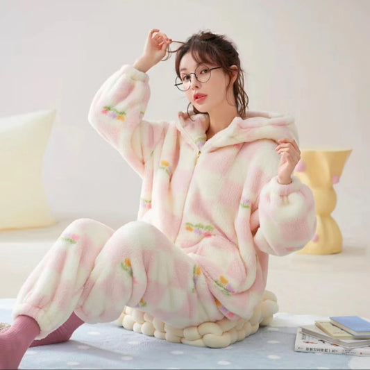 Warm Loungewear Pajamas Thick Flannel