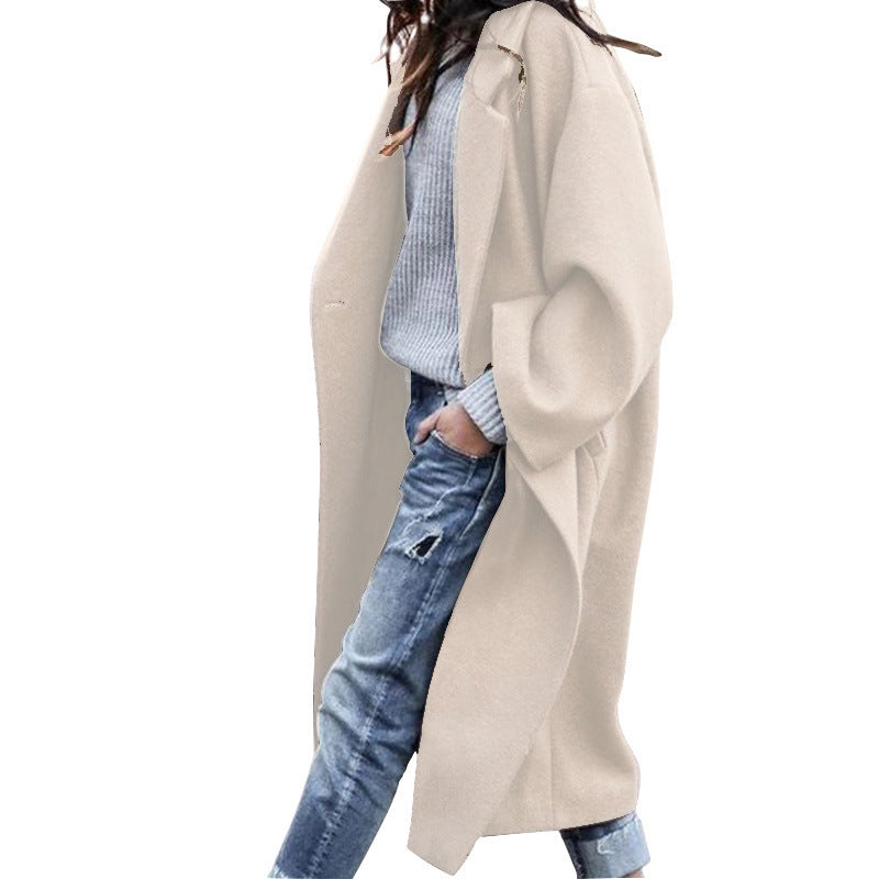 Casual Long Coat With Pockets Solid Color