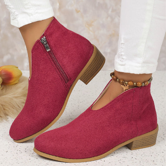 V-cut Suede Ankle Boots