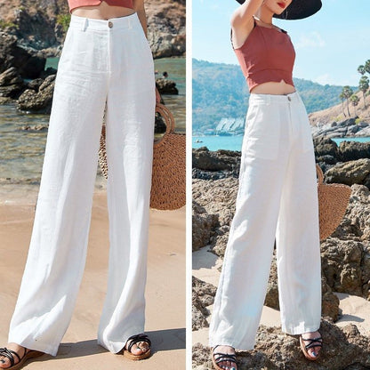 Women's High-waist Cotton Straight Long Pants