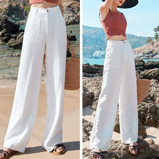 Women's High-waist Cotton Straight Long Pants