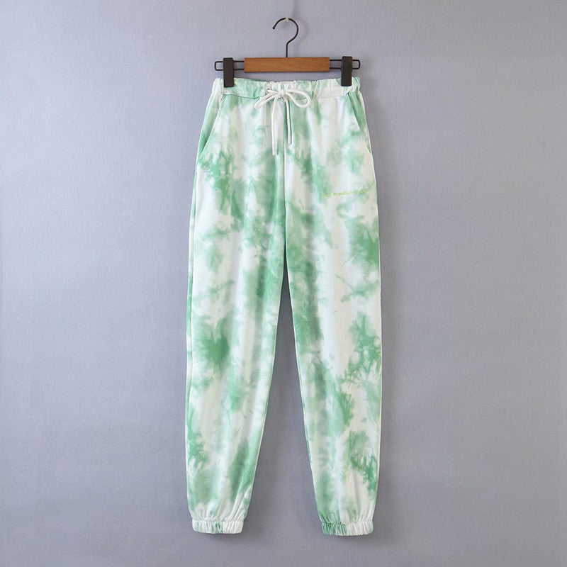 Tie-dye hooded loose sweatshirt set