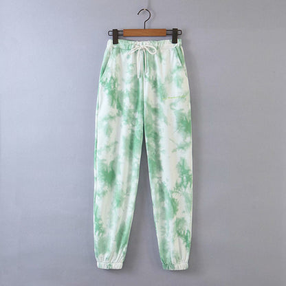 Tie-dye hooded loose sweatshirt set
