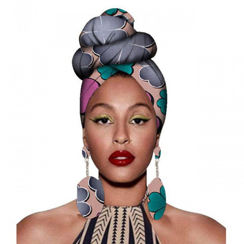 African Headscarves And Earrings 2 Pieces