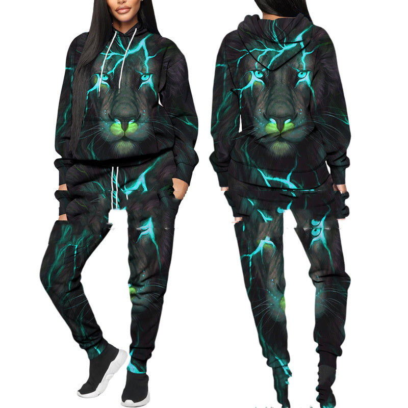 Printed Sports Fitness Running Hooded Sweater Set