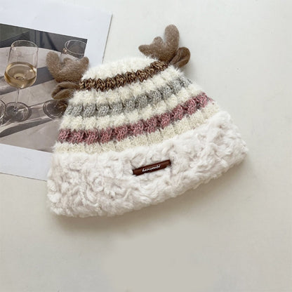 Warm Winter Knitted Hat With Cute Deer Antler