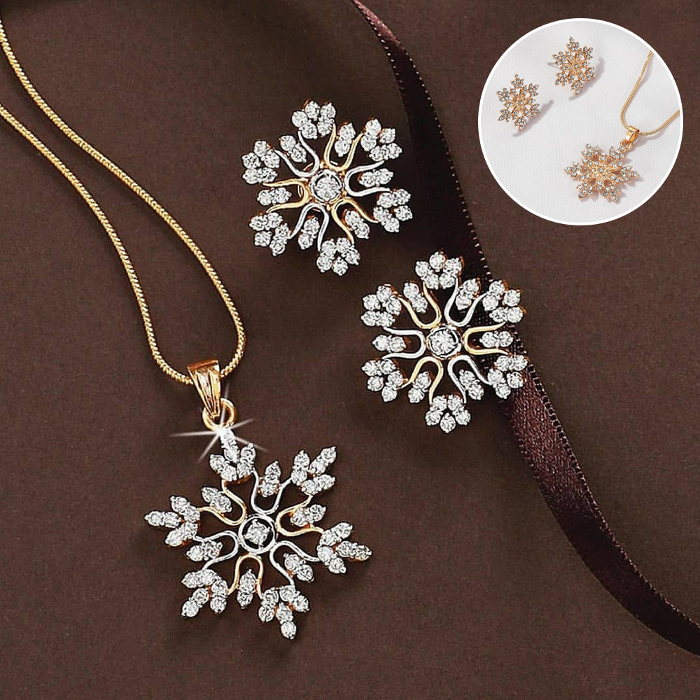 3pcs Snowflake Necklace Set With Rhinestones Earrings And Necklace Valentine's Day Gift