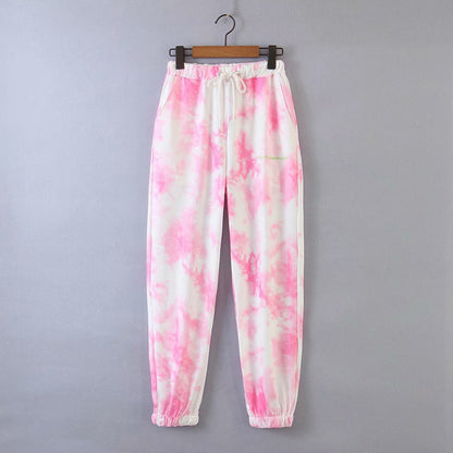 Tie-dye hooded loose sweatshirt set