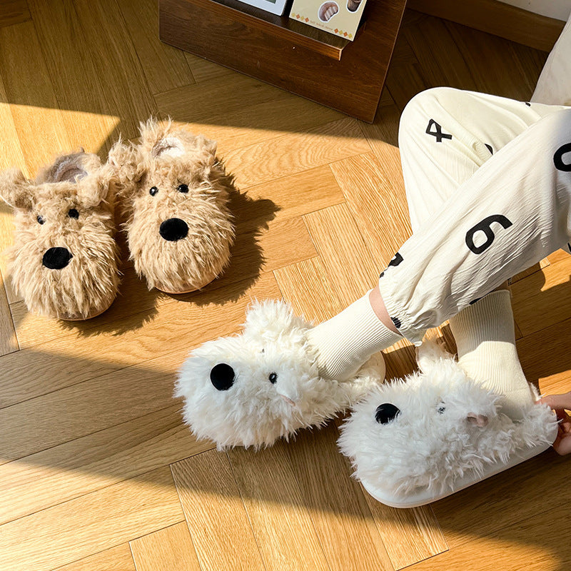 Puppy Cotton Slippers Female Non-slip Warm Fluffy Slippers