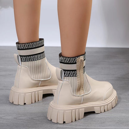 Fashion Mid-tube Boots With Zipper Design Non-slip Thick Sole