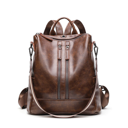 All-match Oil Wax Leather Backpack Soft Leather Leisure Travel