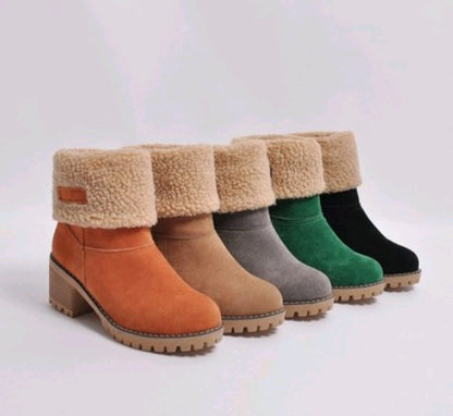 Mid-Tube Thick Heel Suede Boots