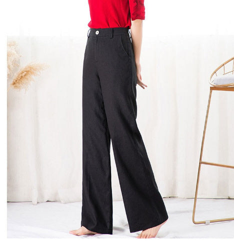 Women's High-waist Cotton Straight Long Pants