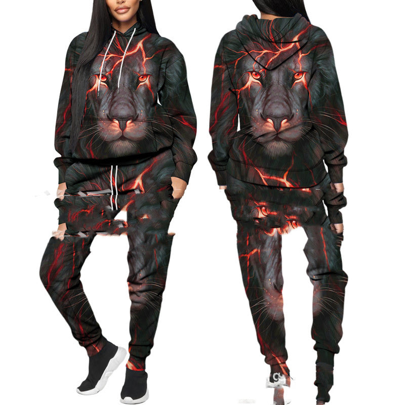 Printed Sports Fitness Running Hooded Sweater Set