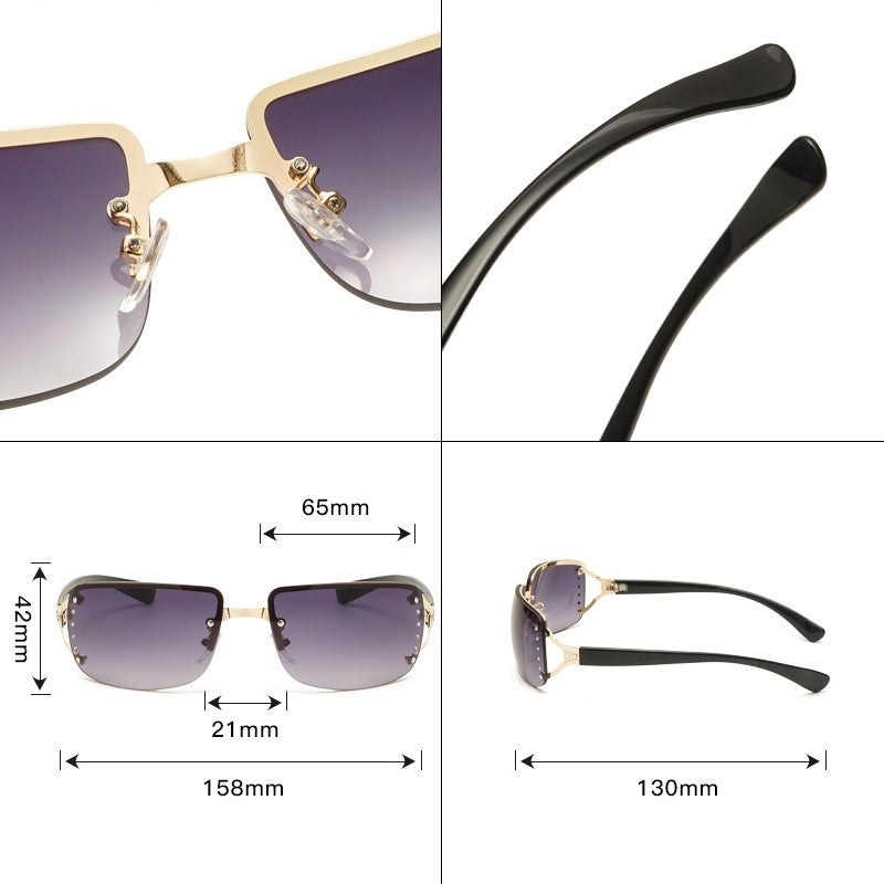 Metal Large Rim Sunglasses UV-proof Frameless Lens Sun Glasses